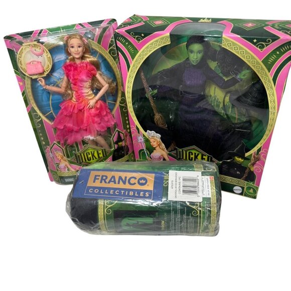 Universal Pictures Wicked Lot: Glinda, Deluxe Elphaba Fashion Dolls + Throw NEW - Picture 10 of 10